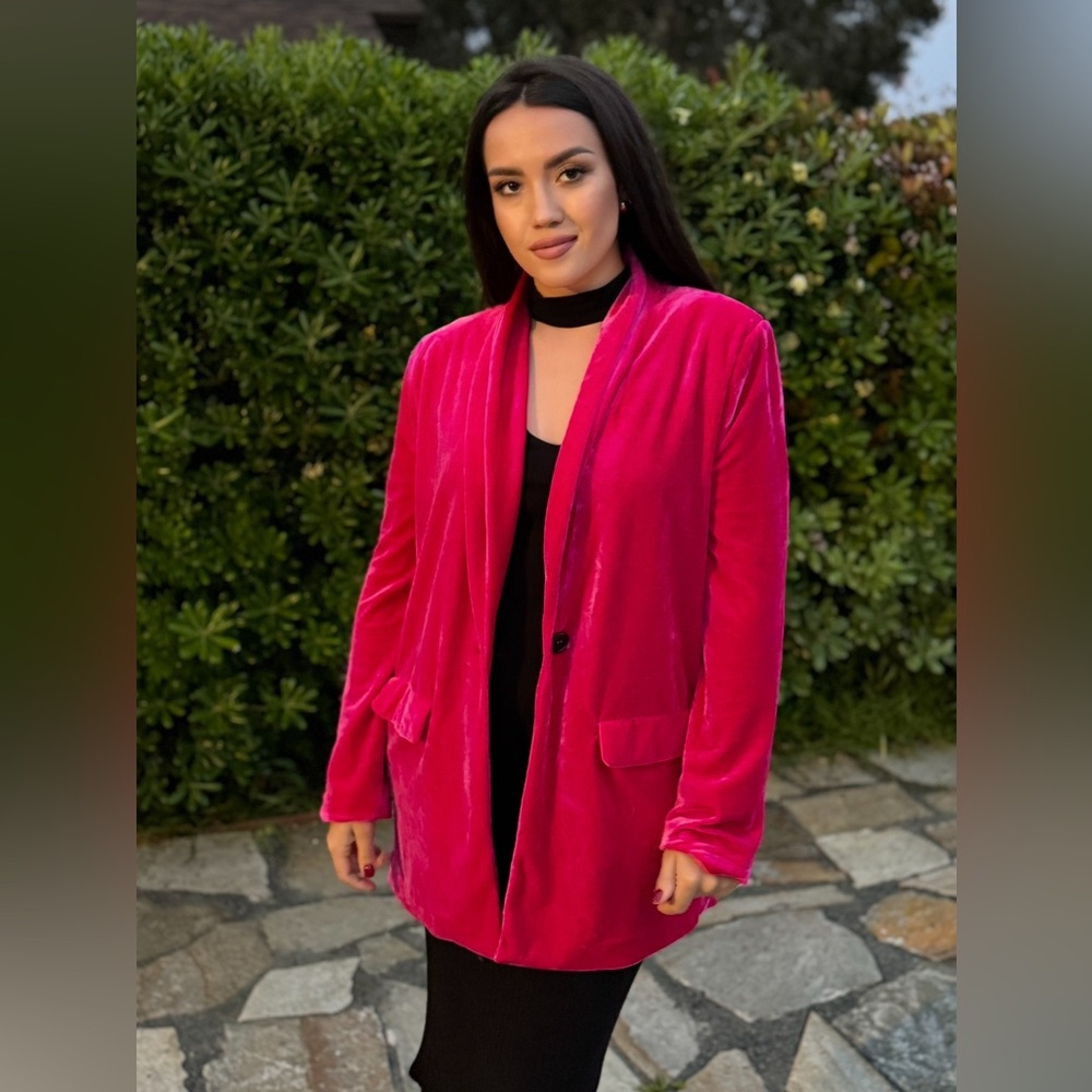 Vibrant Pink Velvet Blazer for Women